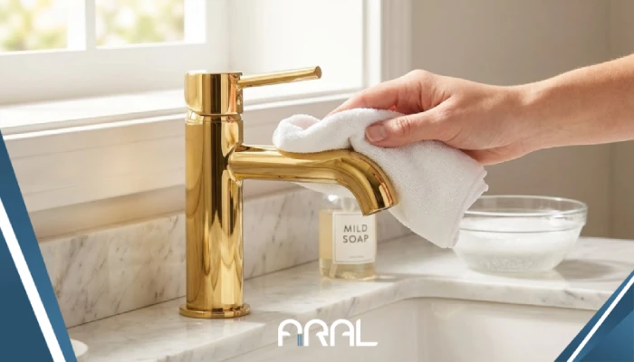 روش صحیح تمیز کردن شیرآلات PVD با پارچه نرم و شوینده ملایم